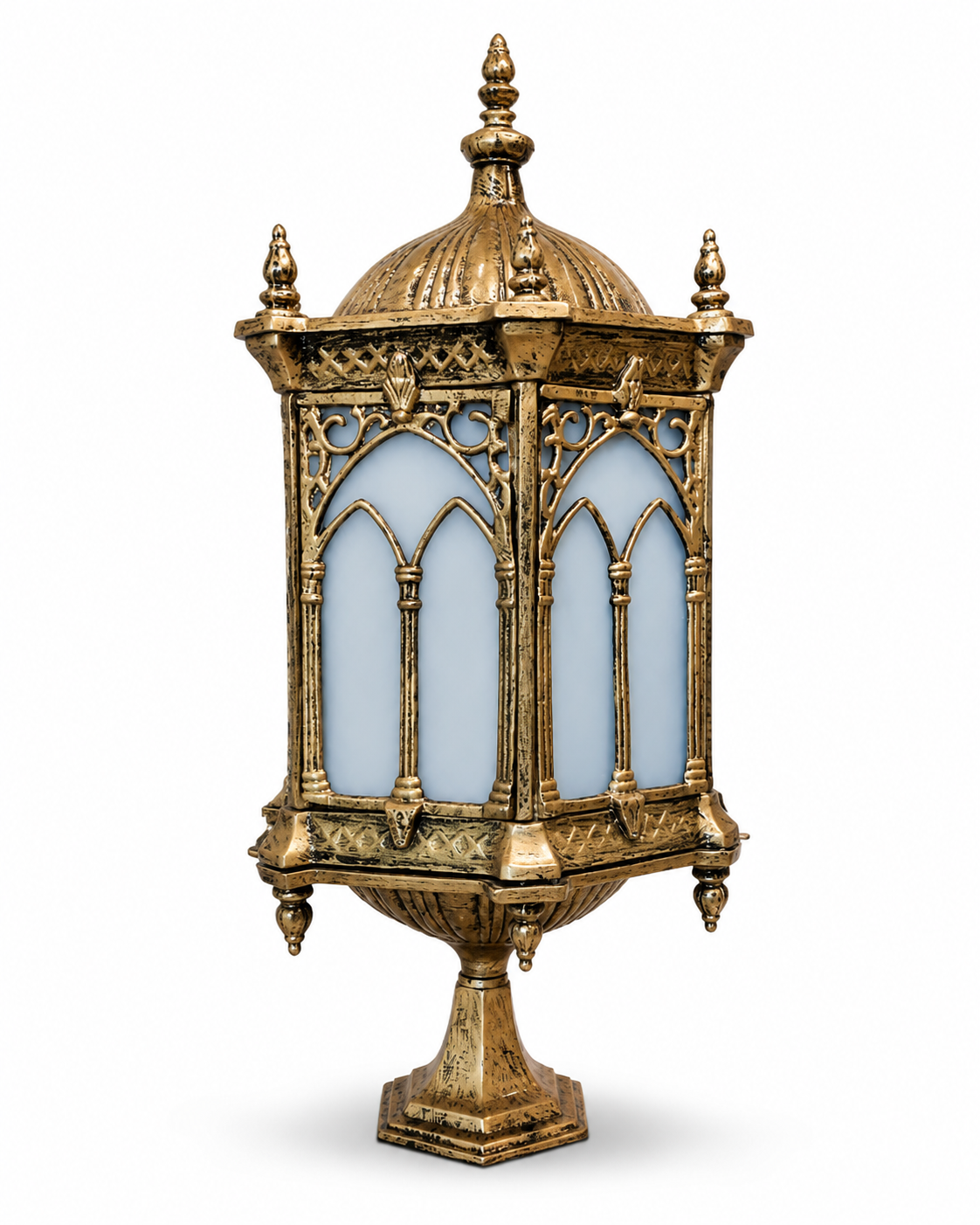 Mehrab Gothic-Arch Antique-Gold Gate Lantern · Gate Light · SGE-GL-006 · Samrat Glass Emporium — view 2