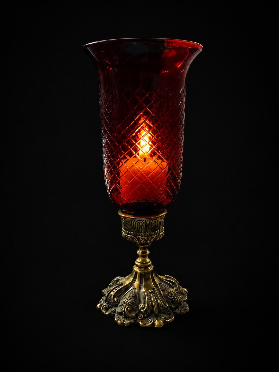 Rajwada Diamond-Cut Hurricane Candle Stand — Ruby Red