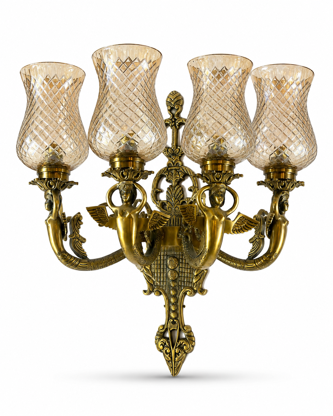 Devangana Sculpted Maiden-Arm Diamond-Lattice Glass Four-Light Wall Sconce · Wall Light · SGE-WL-129 · Samrat Glass Emporium — view 2