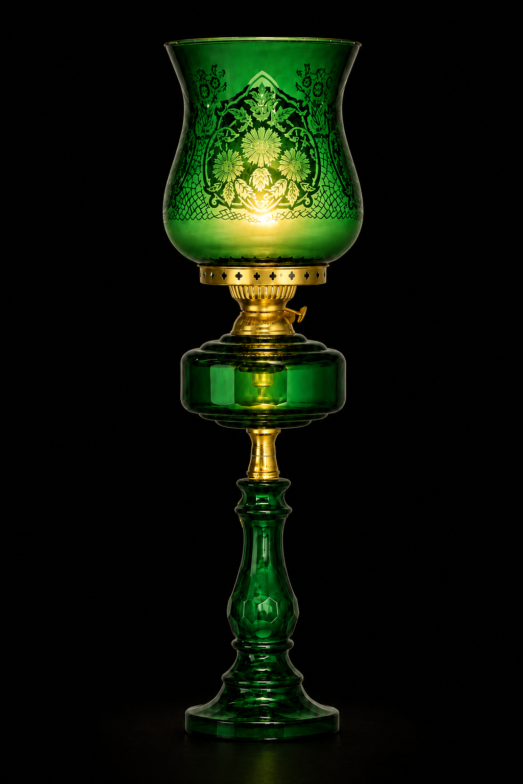 Gulbahar Etched Floral Hurricane Table Lamp — Emerald Green