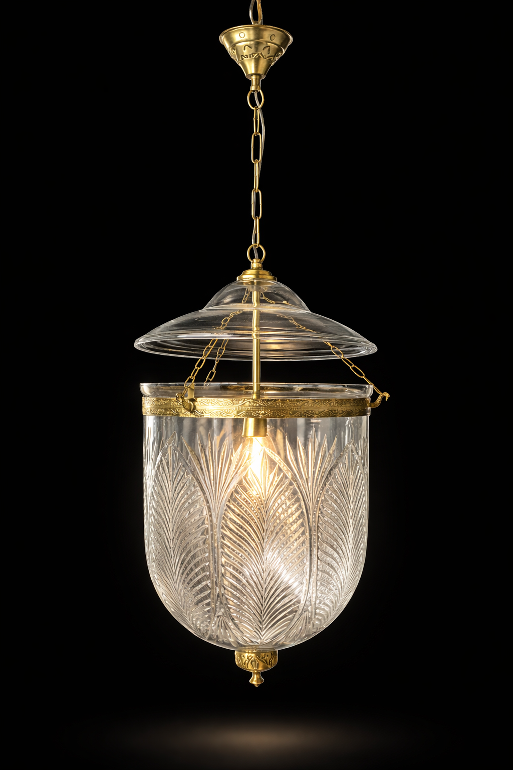 Kandil Bell-Jar Glass Hanging Light — Feather-Cut Clear