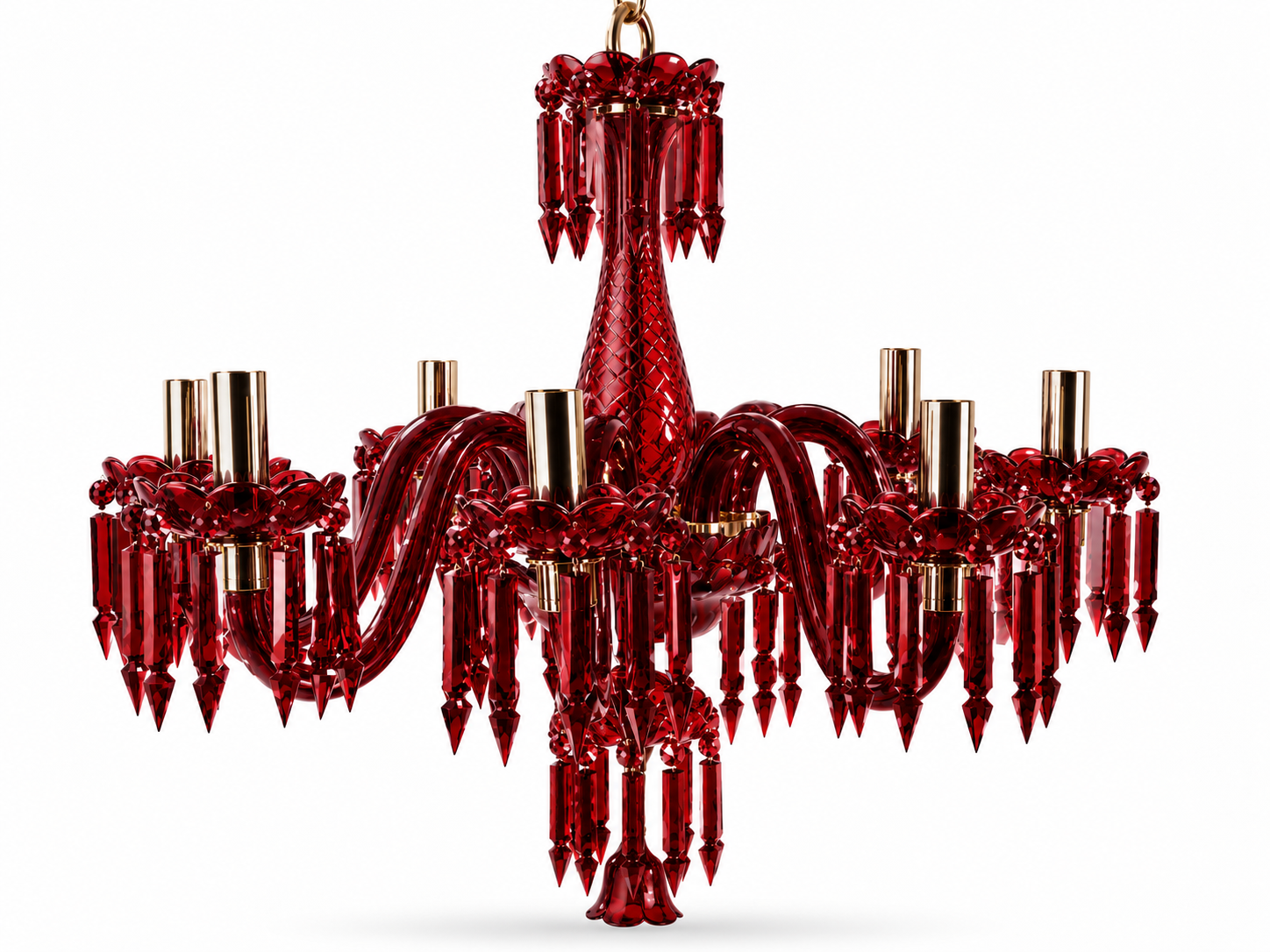 Neelpushp Ruby-Red Glass Eight-Light Chandelier · SGE-CH-138 · Samrat Glass Emporium — view 2