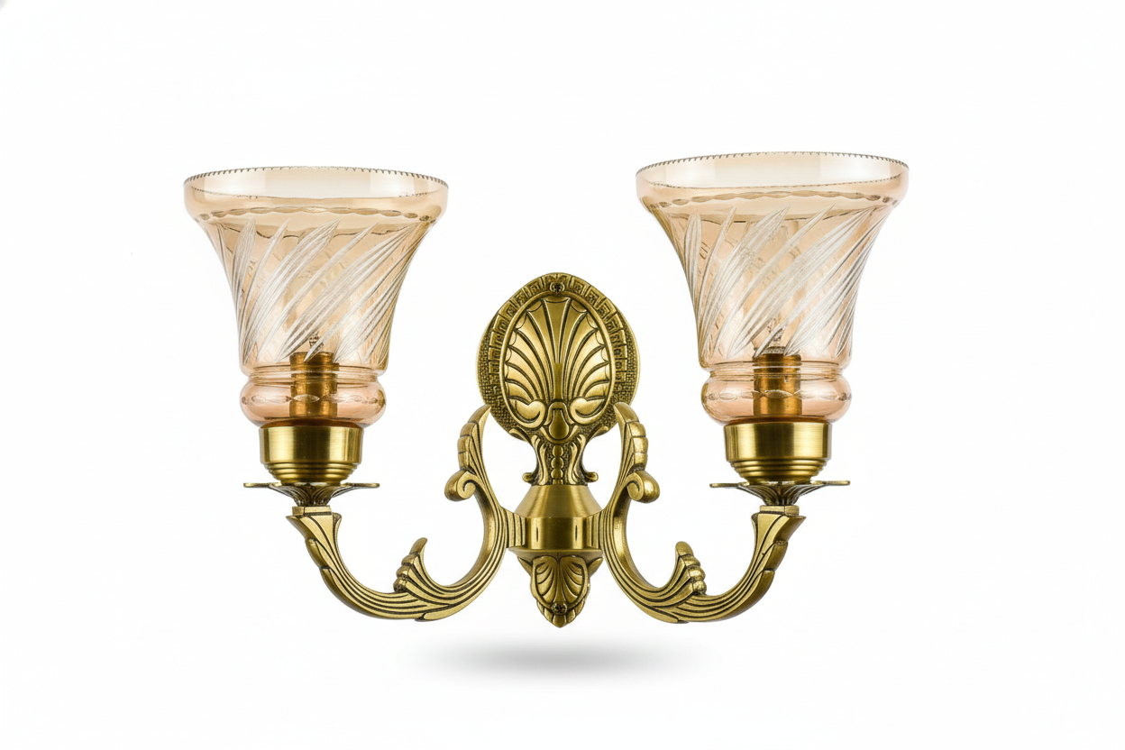 Tarangrekha Spiral-Cut Blush Glass Twin-Light Wall Sconce · Wall Light · SGE-WL-043 · Samrat Glass Emporium — view 2