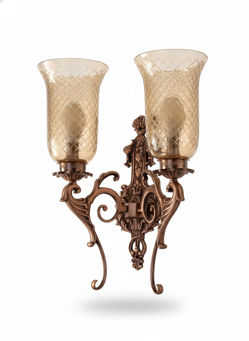 Tamralata Diamond-Lattice Clear Glass Twin-Light Wall Sconce · Wall Light · SGE-WL-063 · Samrat Glass Emporium — view 2