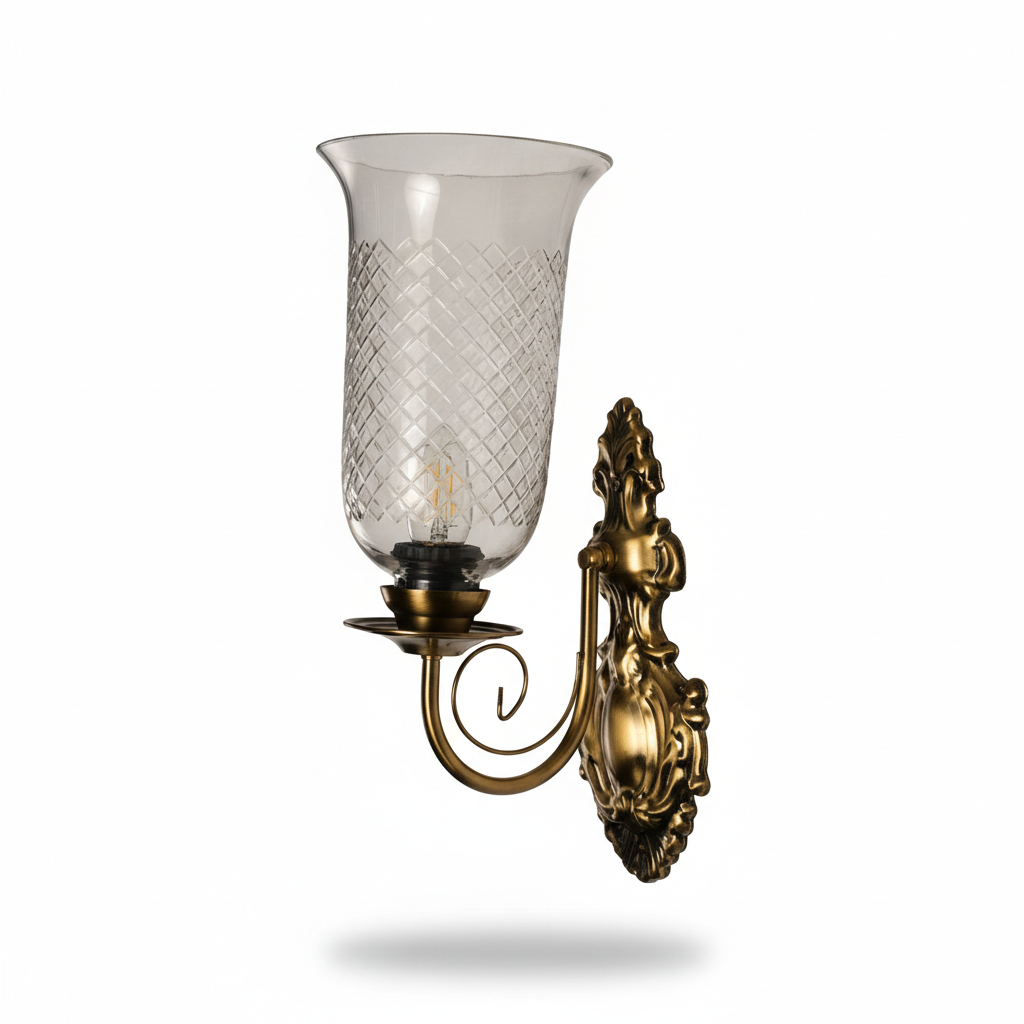 Rajvilas Diamond-Lattice Clear Glass Hurricane Wall Lamp · Wall Light · SGE-WL-010 · Samrat Glass Emporium — view 2