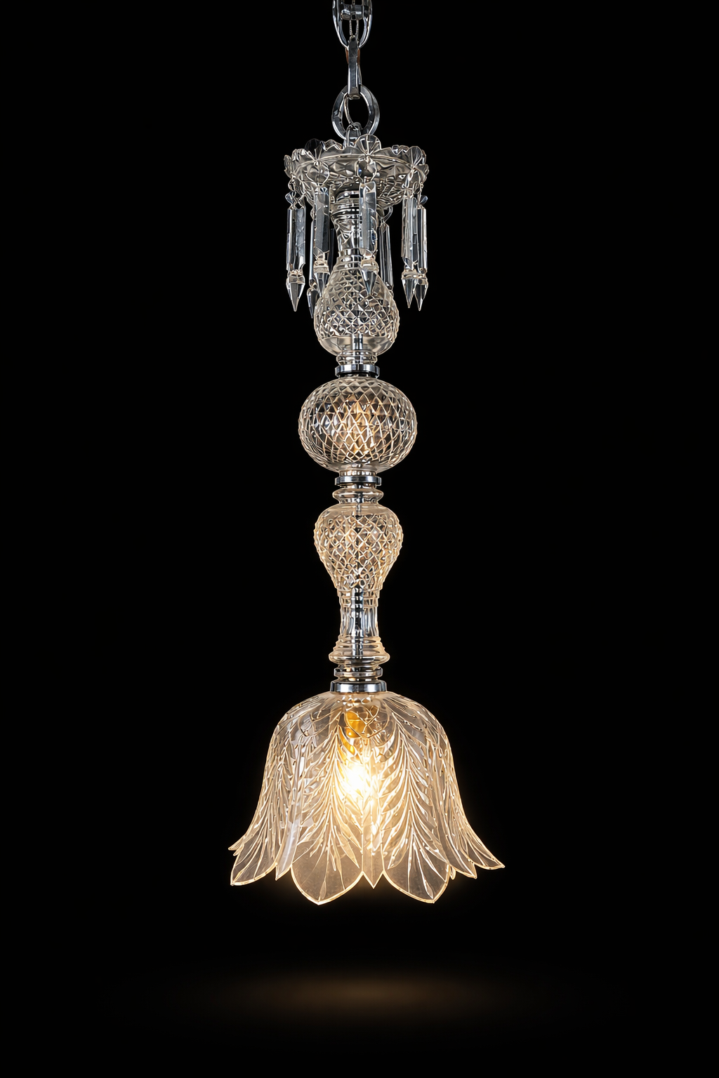Mayurpankh Etched-Tulip Crystal Hanging Light — Clear Prism Crown