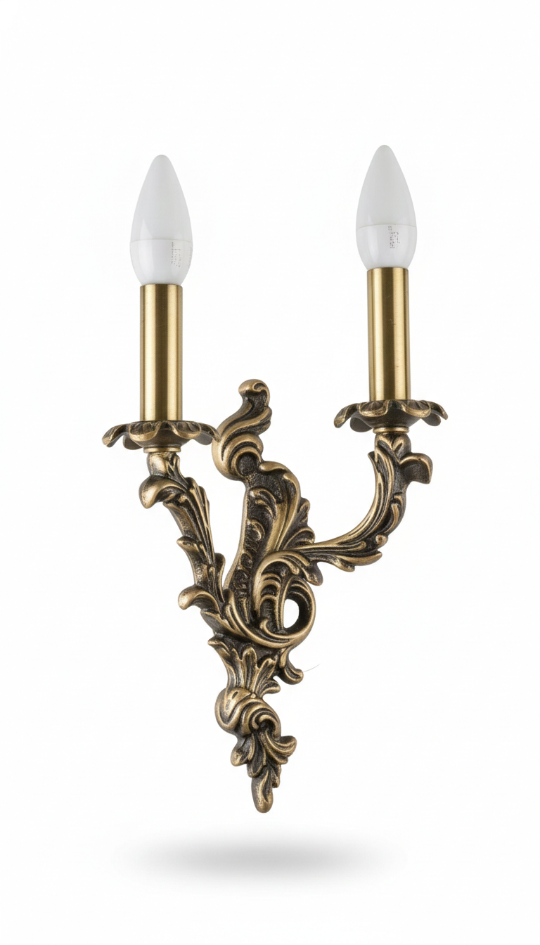 Vayupatra Acanthus Twin-Light Antique Brass Wall Sconce · Wall Light · SGE-WL-037 · Samrat Glass Emporium — view 2