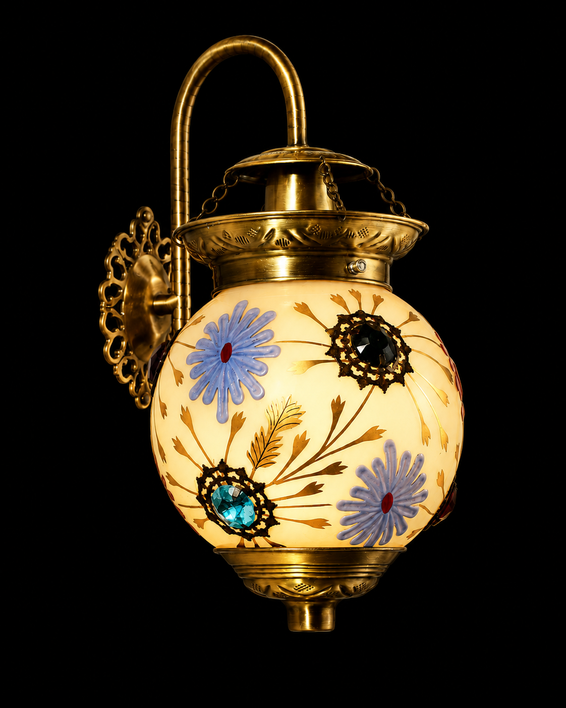 Noorjaal Hand-Painted Floral Glass Hanging Wall Lantern · Wall Light · SGE-WL-077 · Samrat Glass Emporium