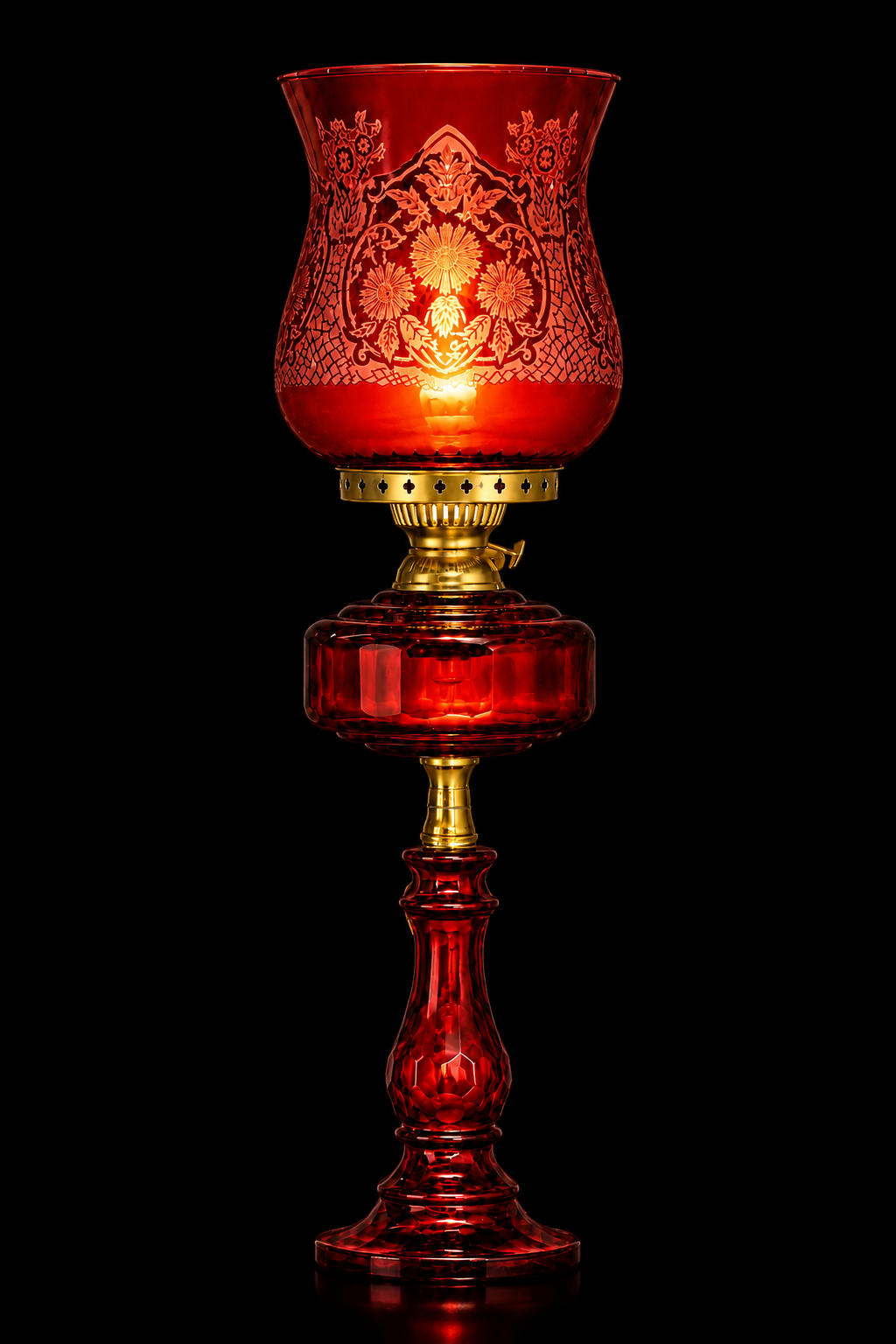 Gulbahar Etched Floral Hurricane Table Lamp — Ruby Red