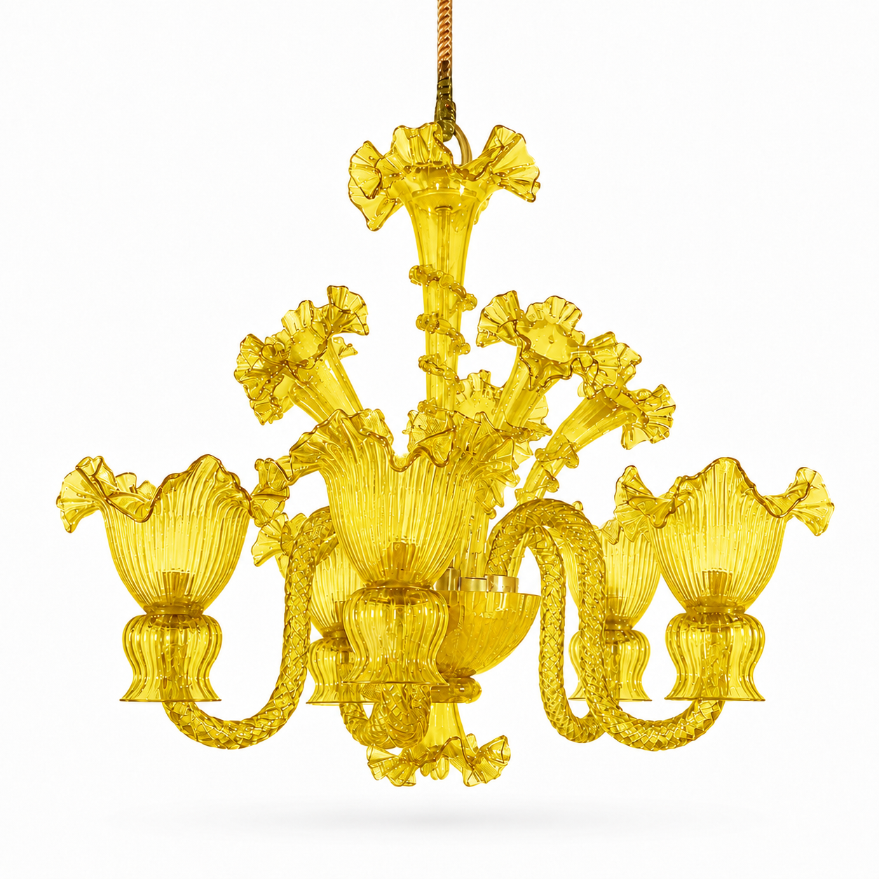 Gulzar Amber-Gold Floral-Glass Five-Light Chandelier · SGE-CH-109 · Samrat Glass Emporium — view 2