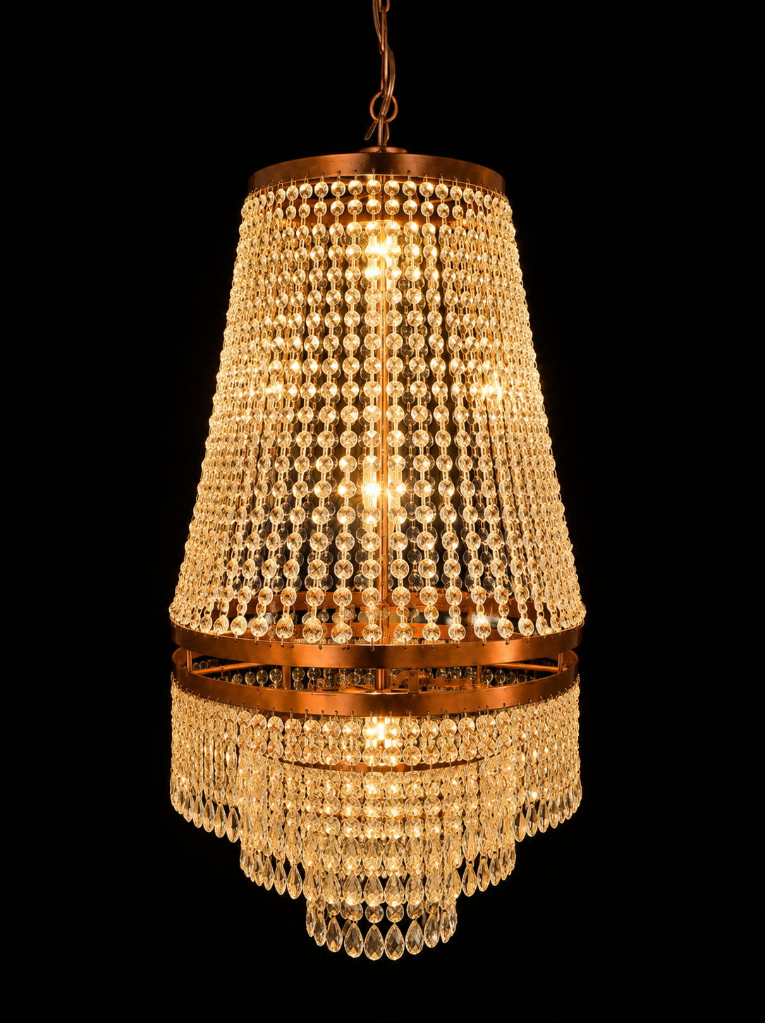 Shikhar Tapered Crystal-Bead Curtain Chandelier