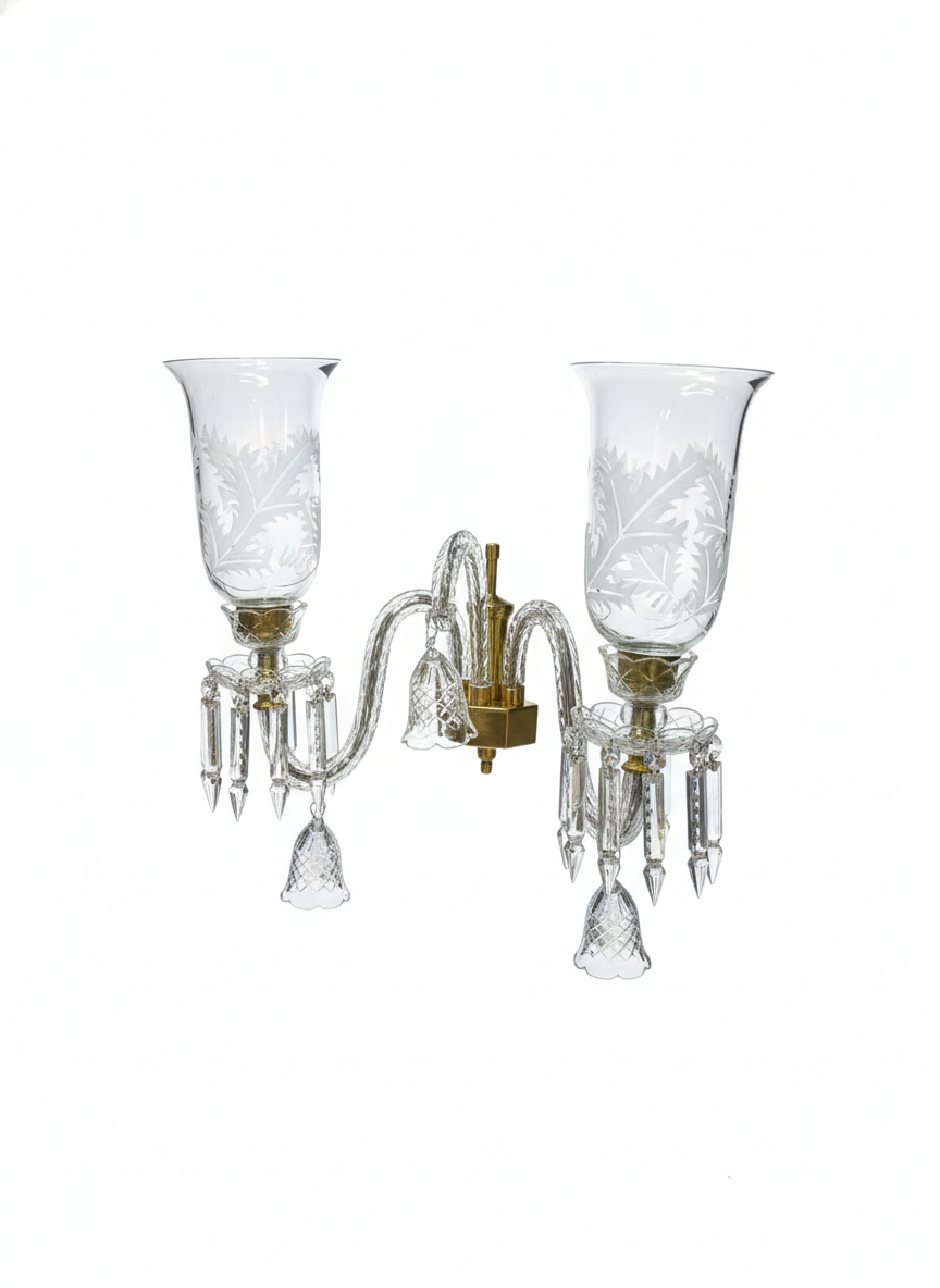 Afsana Etched-Leaf Tulip Two-Light Clear Crystal-Arm Wall Sconce · Wall Light · SGE-WL-100 · Samrat Glass Emporium — view 2