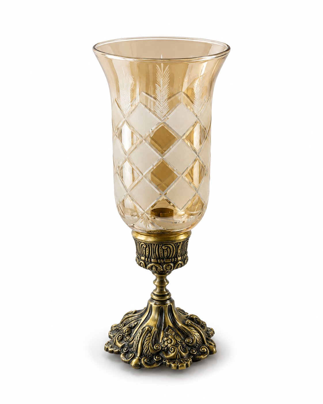 Rajwada Pinecone-Etched Amber Hurricane Table Lamp · SGE-TL-084 · Samrat Glass Emporium — view 2