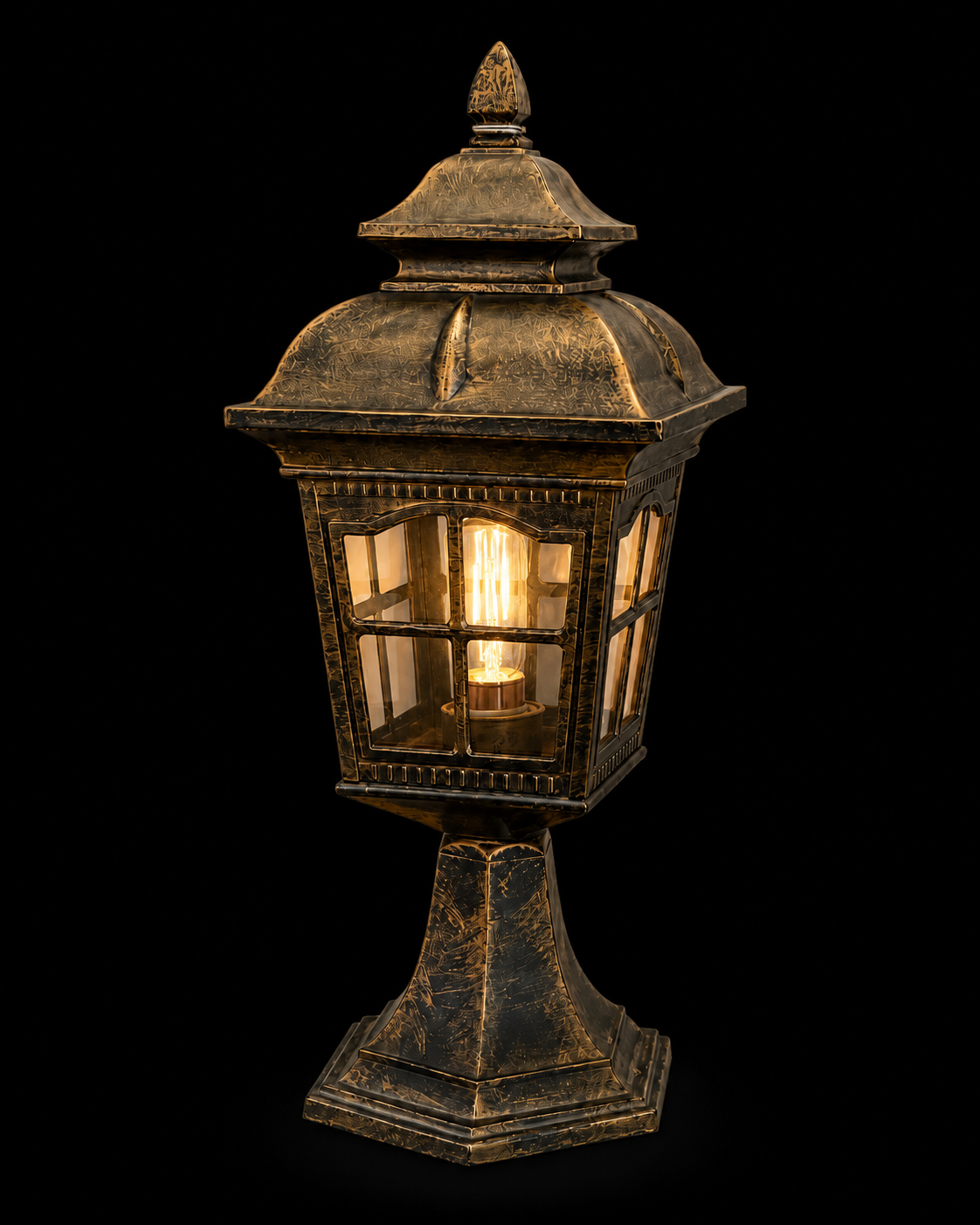 Rajwada Windowpane Antique-Gold Gate Pillar Lamp