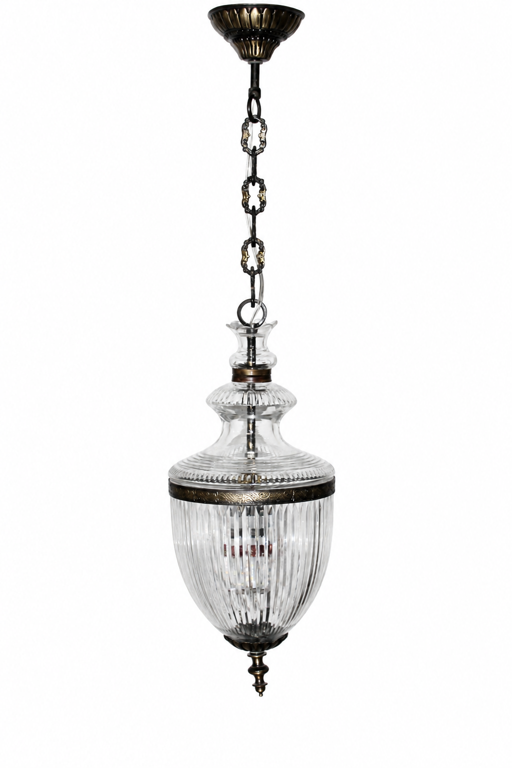 Rajsi Urn Fluted Glass Hanging Light — Dark Bronze Chain · SGE-HL-047 · Samrat Glass Emporium — view 2