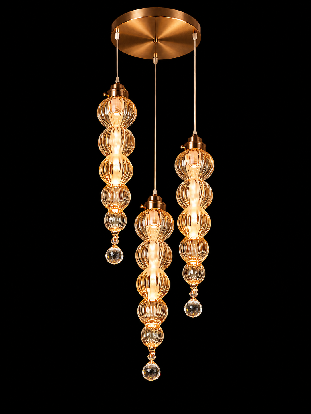 Ambar Leher Belle Three-Light Cluster Pendant · Hanging Light · SGE-HL-081 · Samrat Glass Emporium