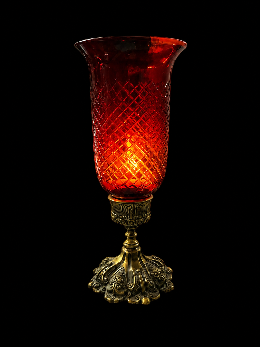 Rajwada Diamond-Cut Hurricane Table Lamp — Ruby Red
