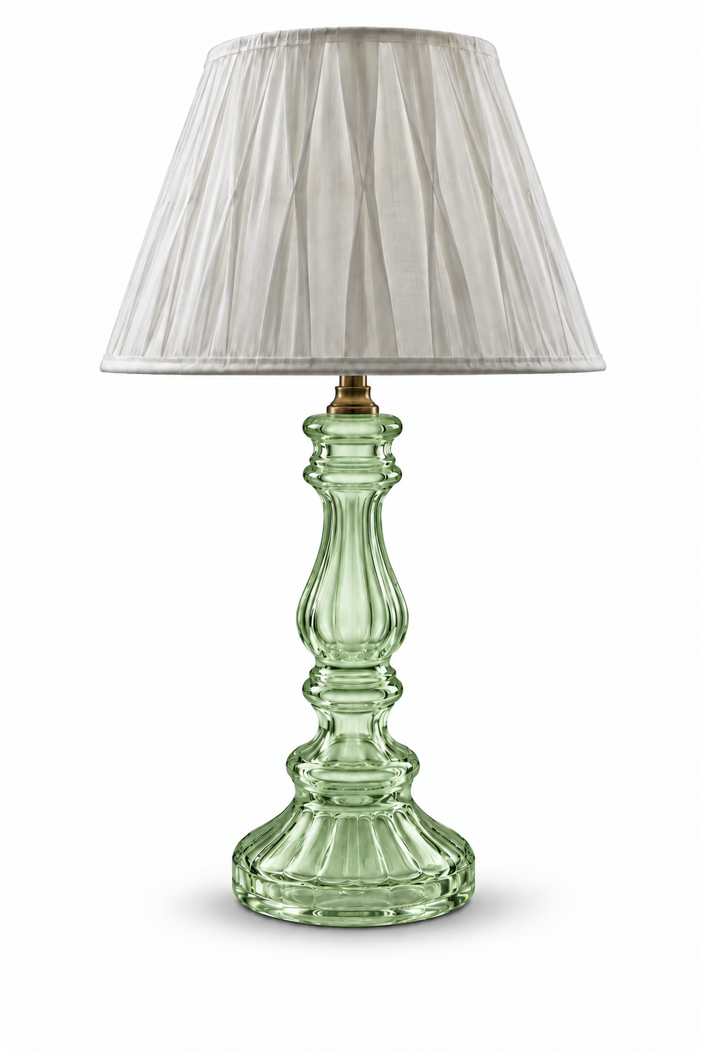 Rangstambh Pale-Green Fluted-Glass Baluster Table Lamp — Pleated Ivory Shade · SGE-TL-086 · Samrat Glass Emporium — view 2