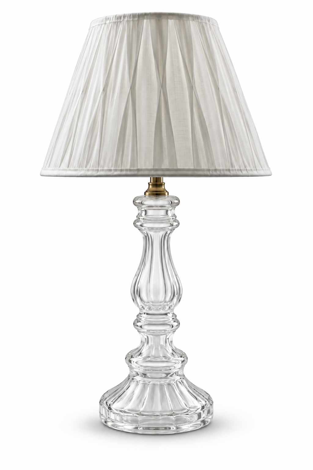 Rangstambh Clear Fluted-Glass Baluster Table Lamp — Pleated Ivory Shade · SGE-TL-085 · Samrat Glass Emporium — view 2