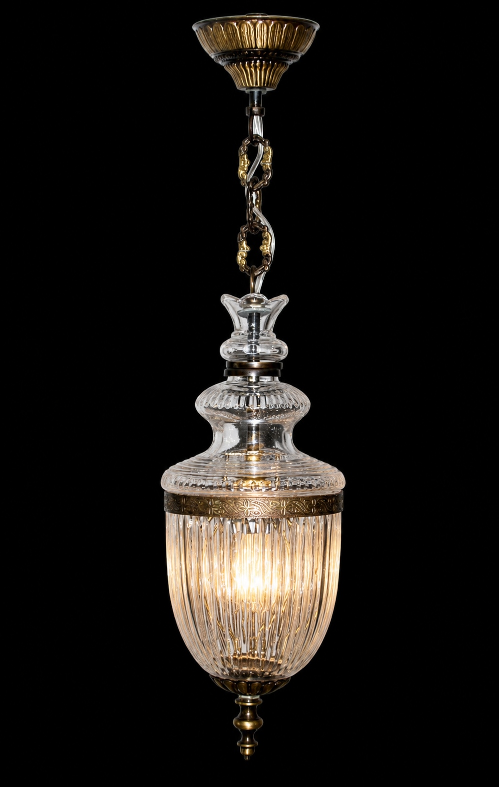 Fluted Urn Antique Brass Hanging Light