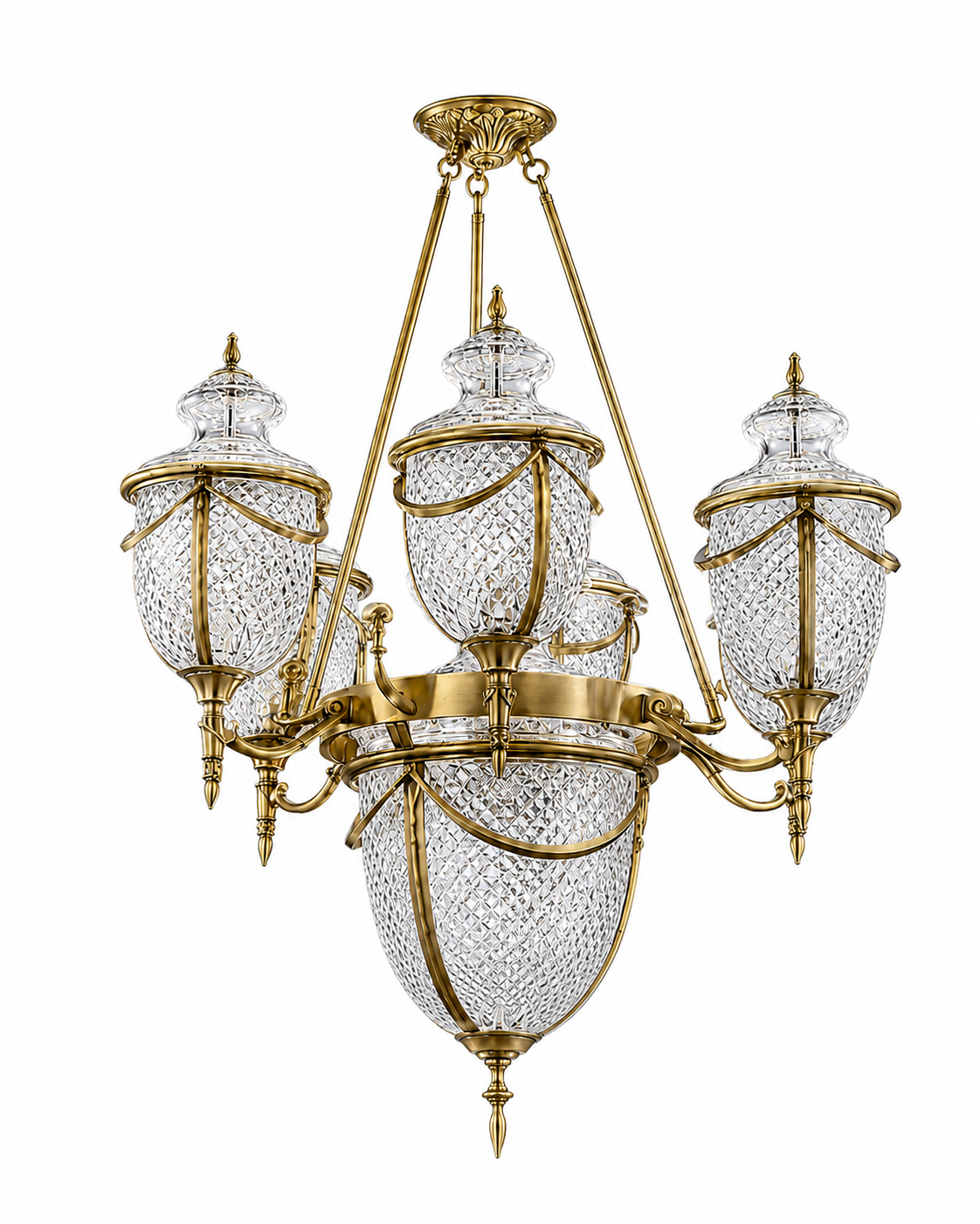 Rajsi Diamond-Lattice Glass Chandelier — Seven-Light Urn · SGE-CH-073 · Samrat Glass Emporium — view 2