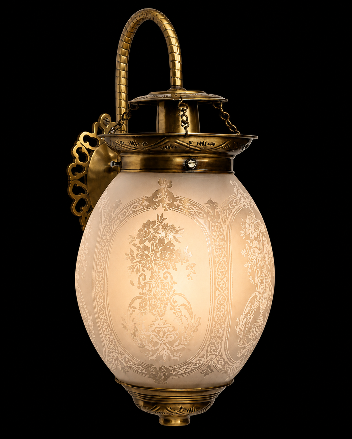 Noorjaal Oval Floral-Etched Frosted Glass Hanging Wall Lantern