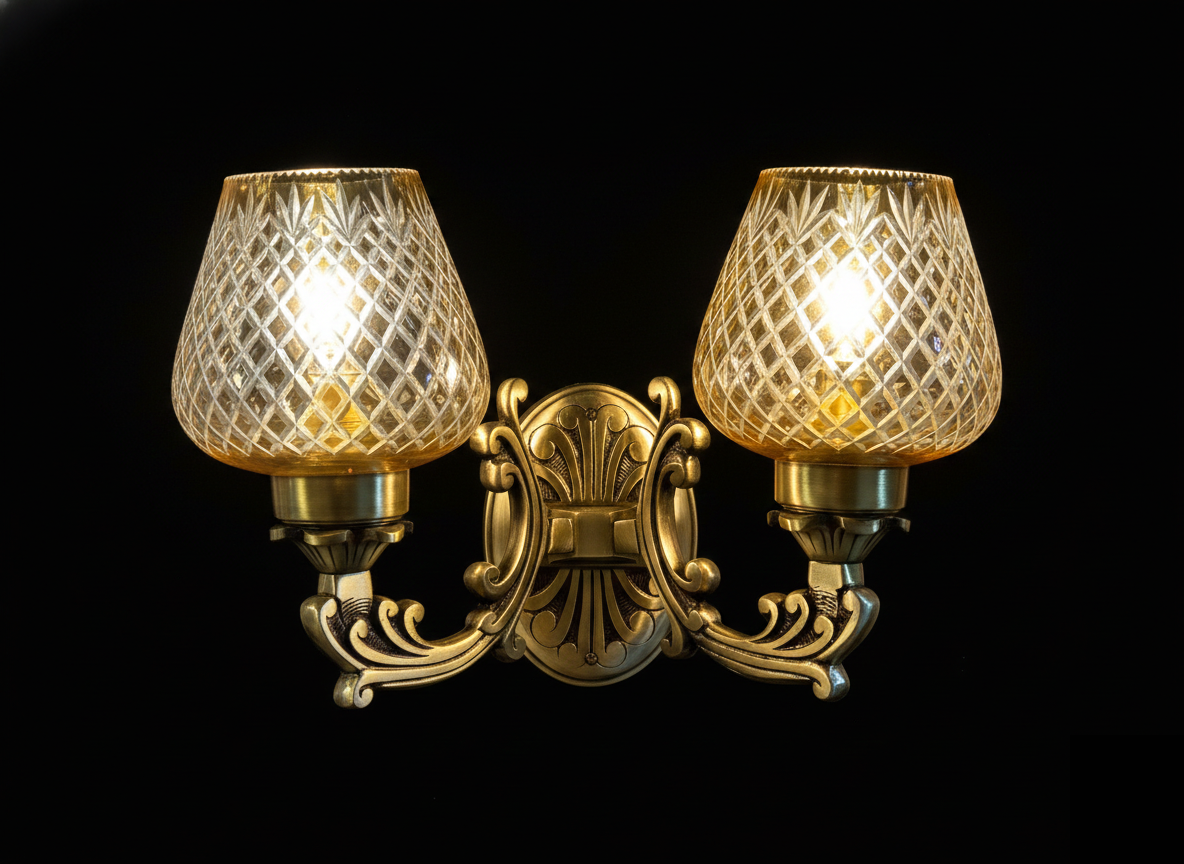 Vajrarekha Diamond-Lattice Clear Glass Twin-Light Wall Sconce