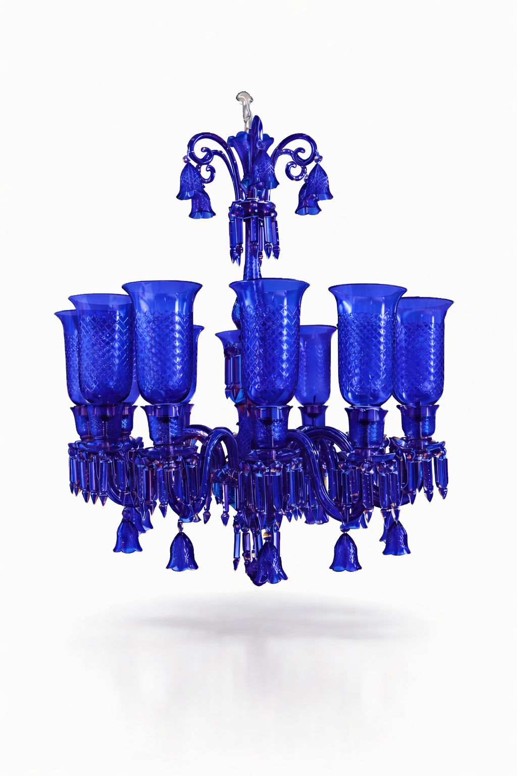 Meher Diamond-Cut Tulip Grand Chandelier — 12-Light Cobalt Blue · SGE-CH-086 · Samrat Glass Emporium — view 2