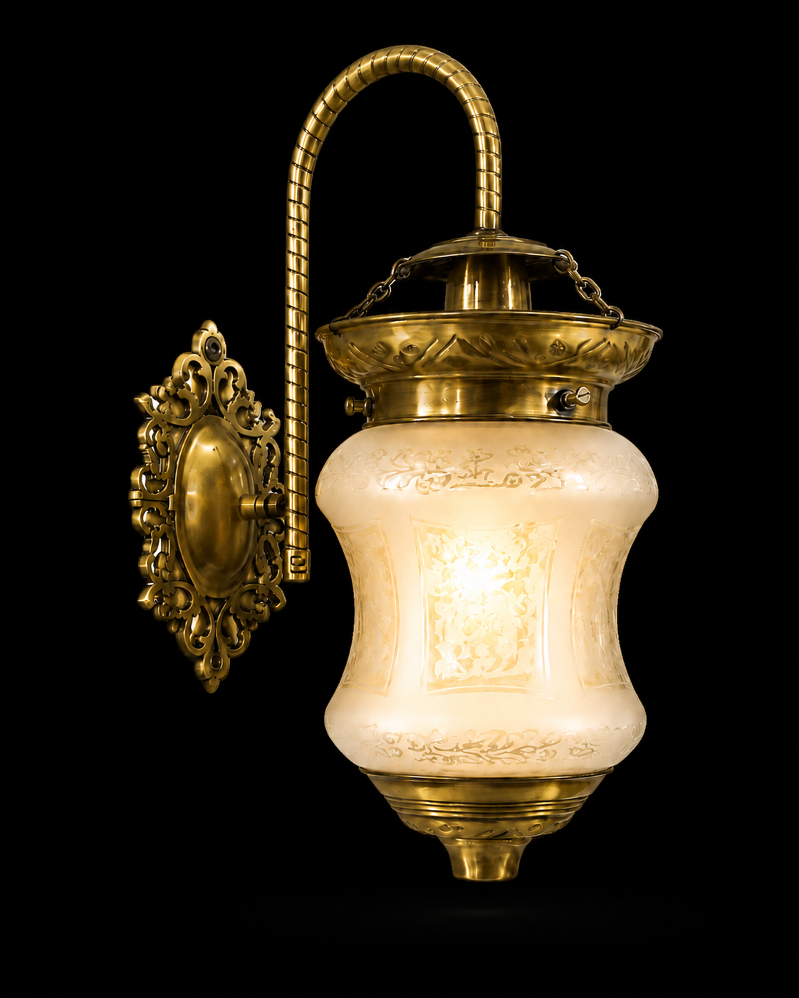 Noorjaal Floral-Etched Frosted Glass Hanging Wall Lantern · Wall Light · SGE-WL-074 · Samrat Glass Emporium