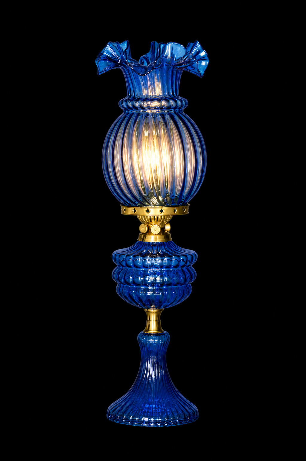 Pankhuri Ribbed Glass Table Lamp — Cobalt Blue