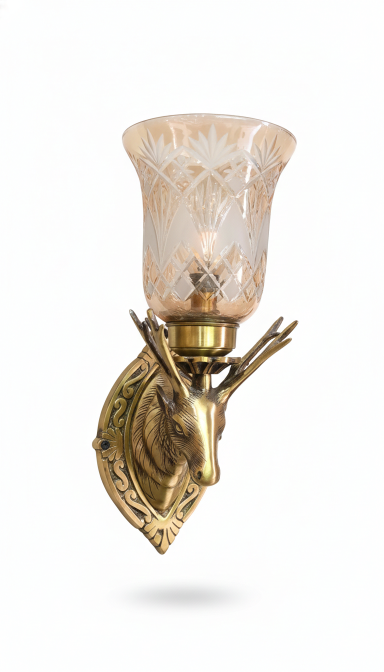 Stag Head Etched Glass Wall Light · SGE-WL-011 · Samrat Glass Emporium — view 2