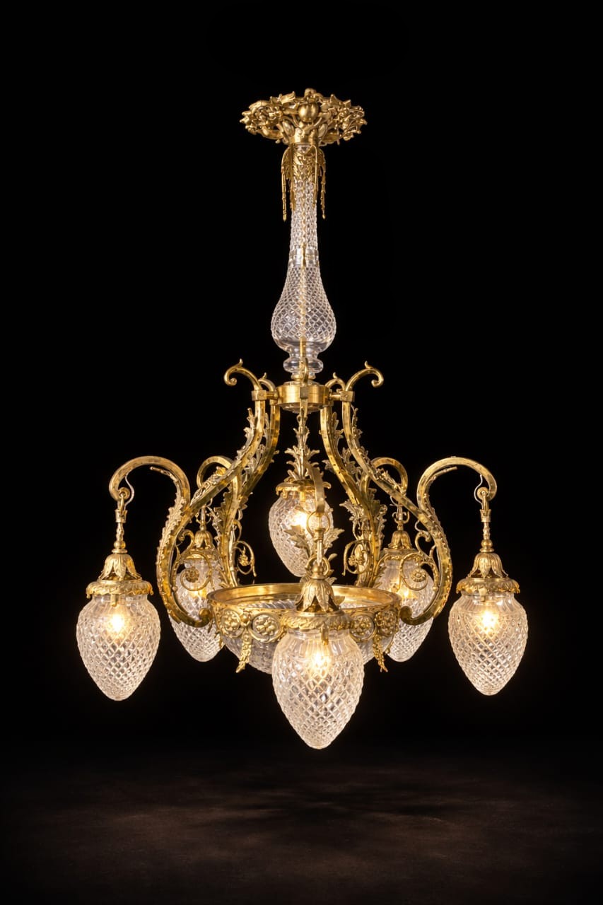 Amritkalash Diamond-Cut Acorn-Shade Heritage Chandelier · SGE-CH-013 · Samrat Glass Emporium