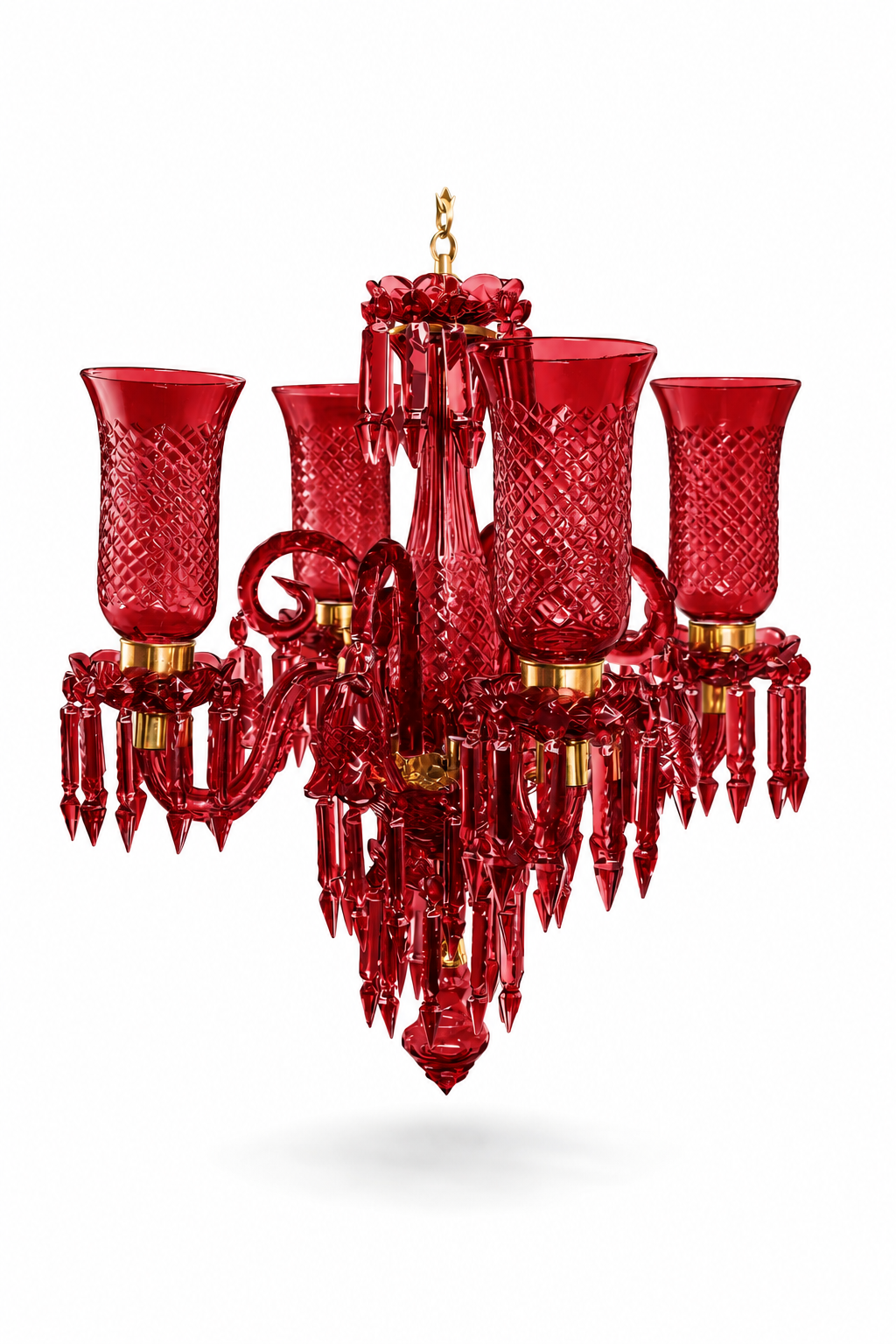 Meher Diamond-Cut Tulip Chandelier — 4-Light Ruby Red · SGE-CH-130 · Samrat Glass Emporium — view 2