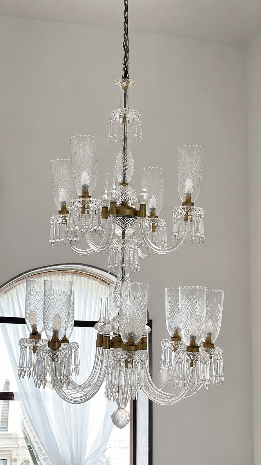 Elegant Double-Height Crystal Chandelier for a Private Residence