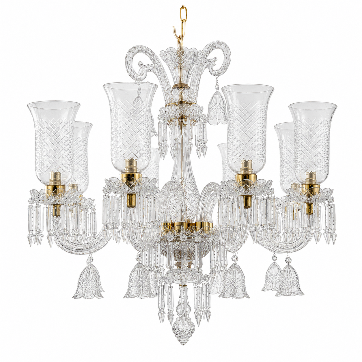 Meher Diamond-Cut Tulip Chandelier — 8-Light Clear, Single-Tier · SGE-CH-124 · Samrat Glass Emporium — view 2