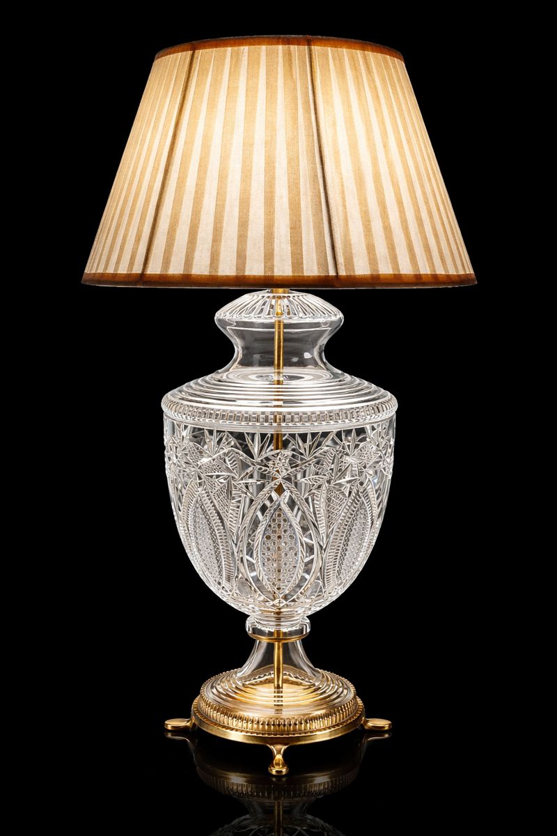 Cross Hatch Cut Glass Brass Table Lamp