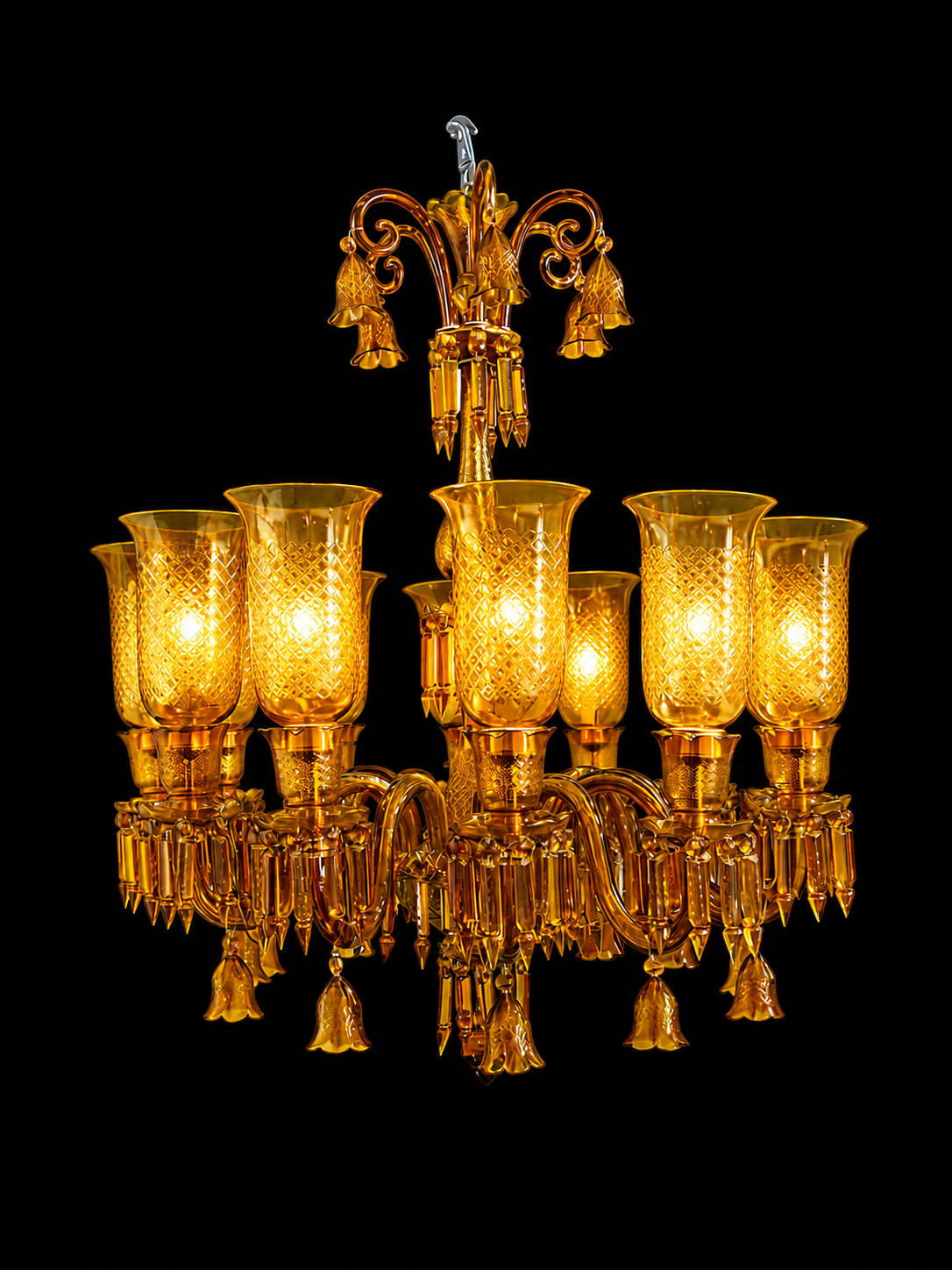Meher Diamond-Cut Tulip Grand Chandelier — 12-Light Amber