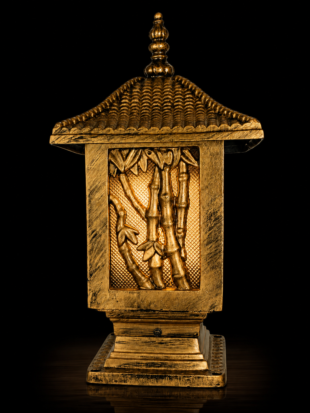 Bansuri Bamboo-Relief Antique-Gold Gate Lantern