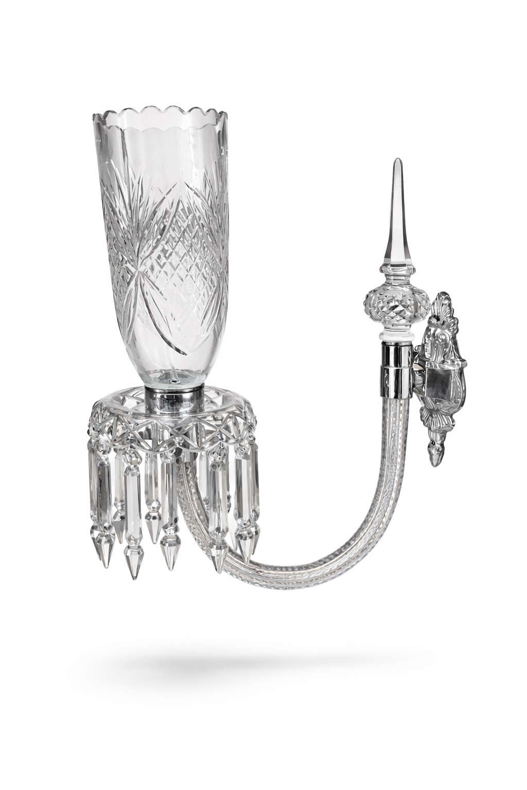 Noorvastra Scalloped Etched-Tulip Single-Light Crystal Wall Sconce — Crystal Crest · Wall Light · SGE-WL-051 · Samrat Glass Emporium — view 2