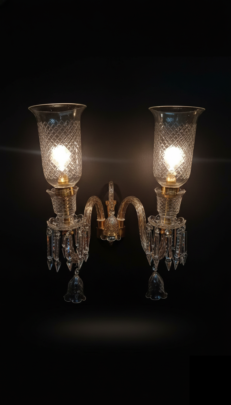 Meher Diamond-Cut Tulip Two-Light Clear Crystal-Arm Wall Sconce · Wall Light · SGE-WL-101 · Samrat Glass Emporium