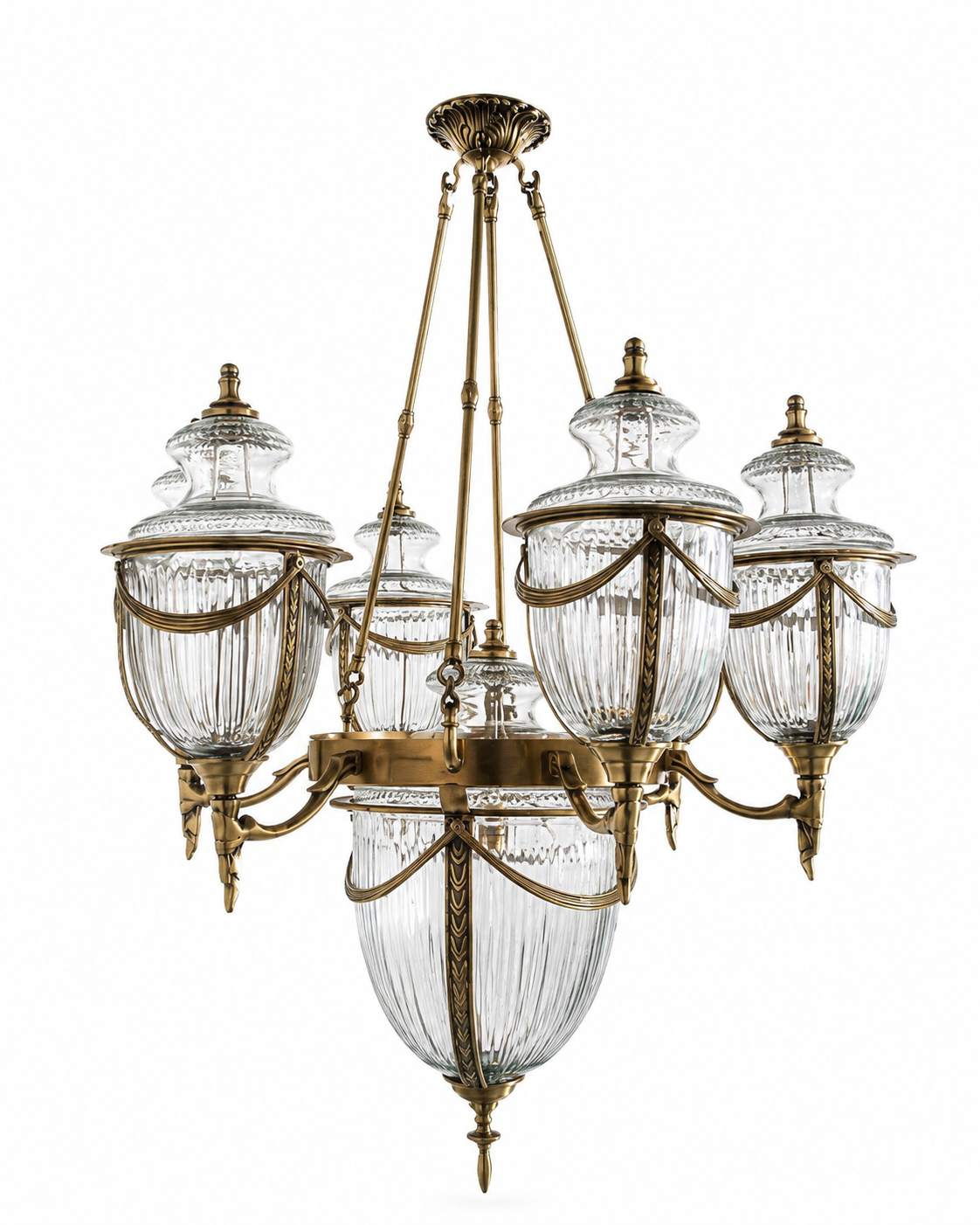 Rajsi Flute-Cut Glass Chandelier — Seven-Light Urn · SGE-CH-043 · Samrat Glass Emporium — view 2