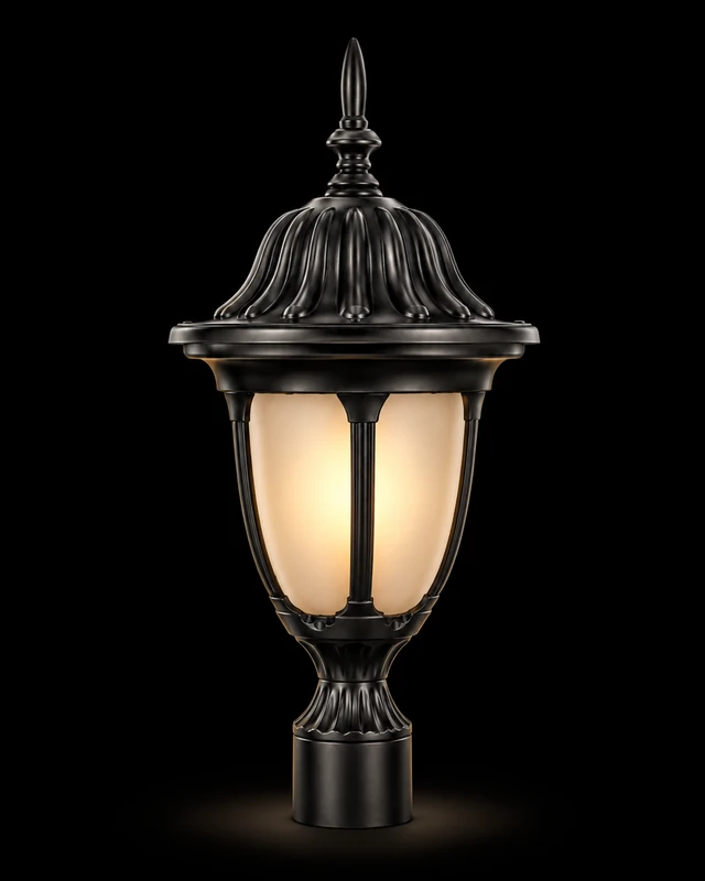 Kamaldal Fluted-Crown Matte-Black Gate Pillar Lantern · Gate Light · SGE-GL-012 · Samrat Glass Emporium
