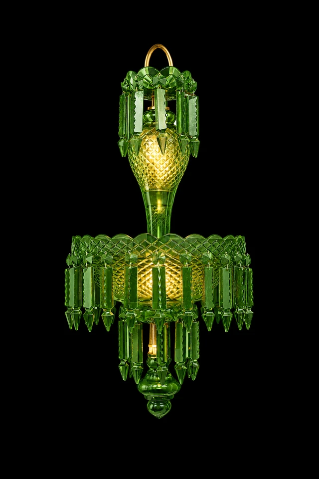 Haritma Light Green Cut-Glass Hanging Light — Twin-Light Prism Cascade · SGE-HL-087 · Samrat Glass Emporium
