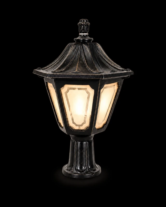 Nishaan Frosted Pagoda Black Gate Pillar Lamp · Gate Light · SGE-GL-019 · Samrat Glass Emporium