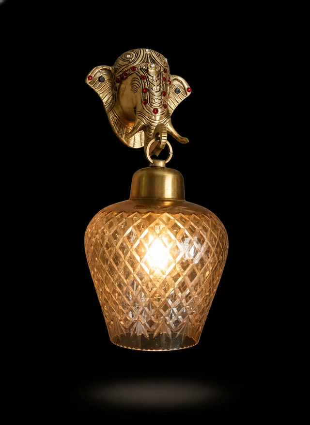 Ganesha Crest Diamond-Cut Luster Wall Light · SGE-WL-012 · Samrat Glass Emporium
