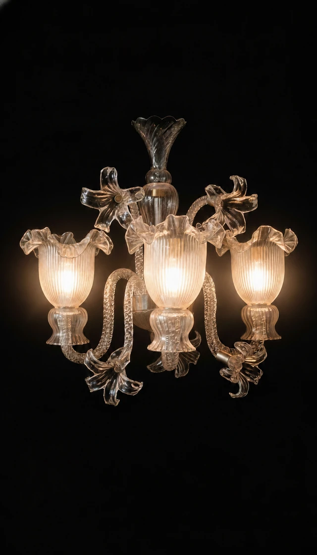 Gulzar Ruffled Tulip Three-Light Wall Light — Crystal Clear · SGE-WL-022 · Samrat Glass Emporium