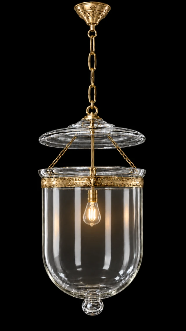 Kandil Bell-Jar Glass Hanging Light — Plain Clear Single-Light · SGE-HL-124 · Samrat Glass Emporium