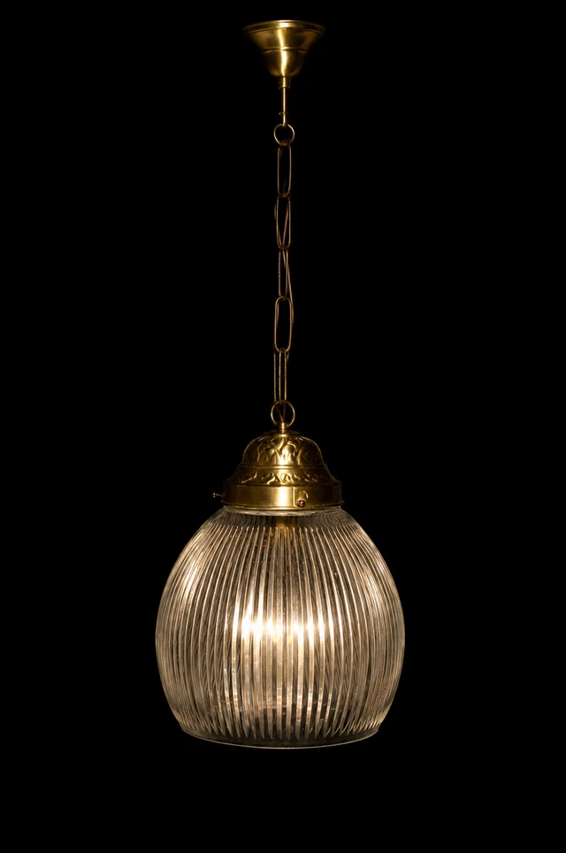 Kashika Fluted Glass Hanging Light — Vertical Reed · SGE-HL-041 · Samrat Glass Emporium