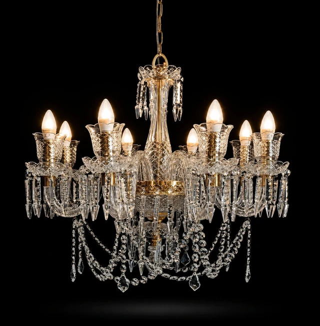 Regalia Cut-Glass Prism-Draped Chandelier — 8-Light Clear · SGE-CH-020 · Samrat Glass Emporium
