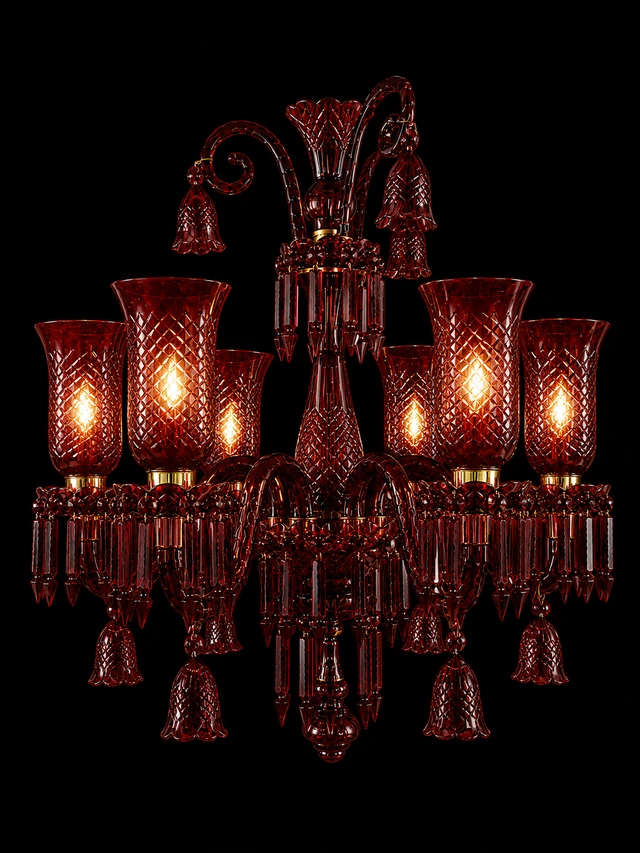 Meher Diamond-Hurricane Six-Light Glass Chandelier — Ruby Red · SGE-CH-064 · Samrat Glass Emporium